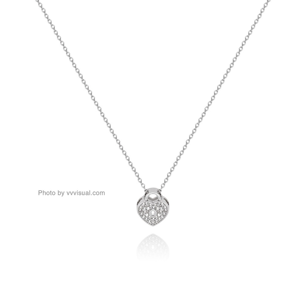 Sterling Silver 925 Heart & CZ Pendant Necklace